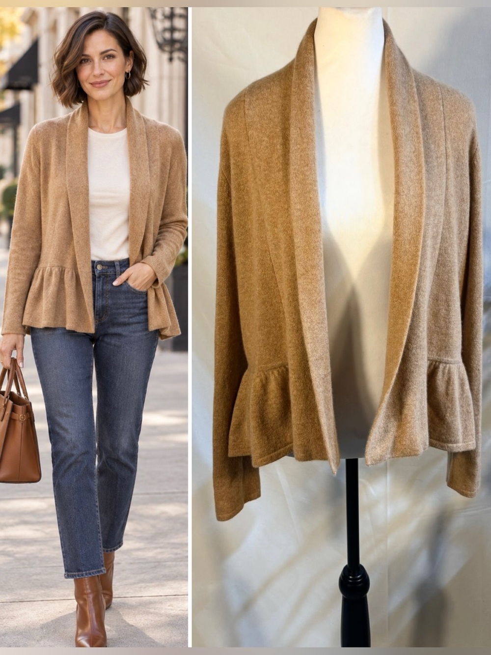 ☀️Charter Club Luxury 100% Cashmere Draped
Open Front Ruffle Cardigan Sz L🧡